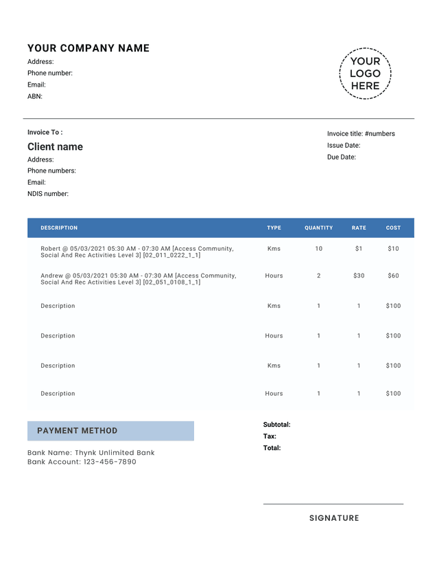 NDIS Invoice Template