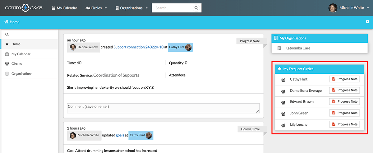 Quickly share progress notes and Collaborate with carers on Comm.care