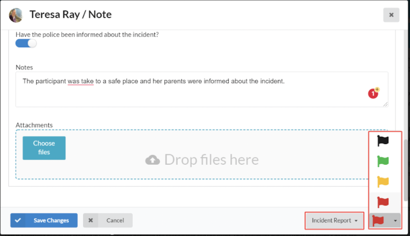 use our "flag" feature to categorise every incident's severity